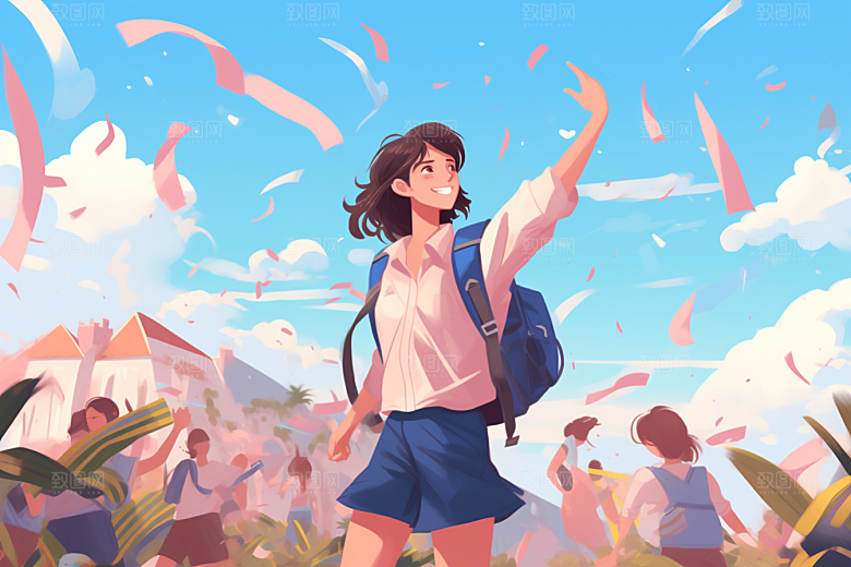 学生放暑假夏天快乐插画