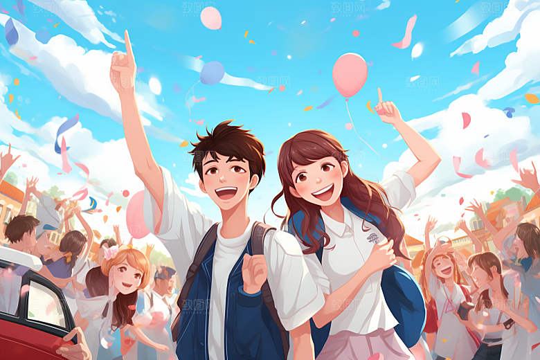 学生放暑假快乐出游插画