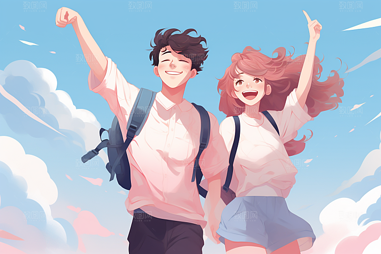学生放暑假漫画风夏天插画