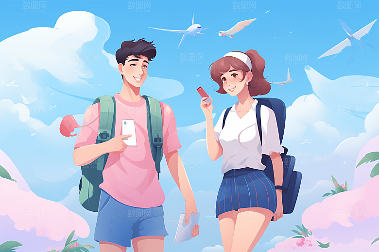 学生放暑假手绘结业插画