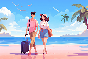 学生放暑假手绘夏天插画