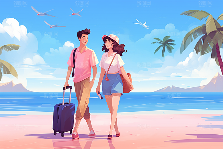 学生放暑假手绘夏天插画