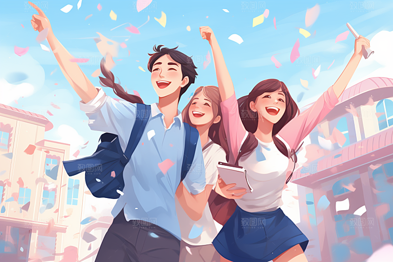 学生放暑假夏季毕业旅游插画