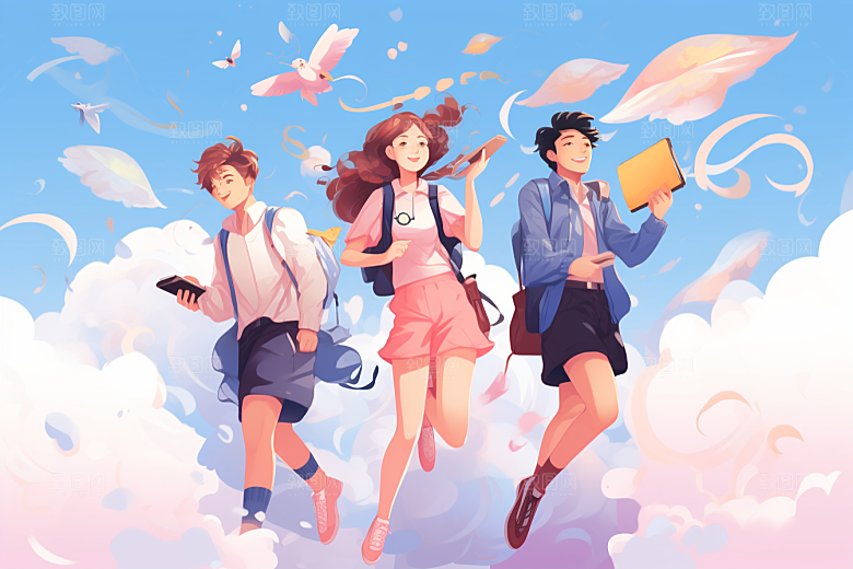 学生放暑假结业快乐插画