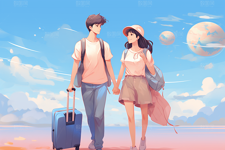 学生放暑假手绘放假了插画
