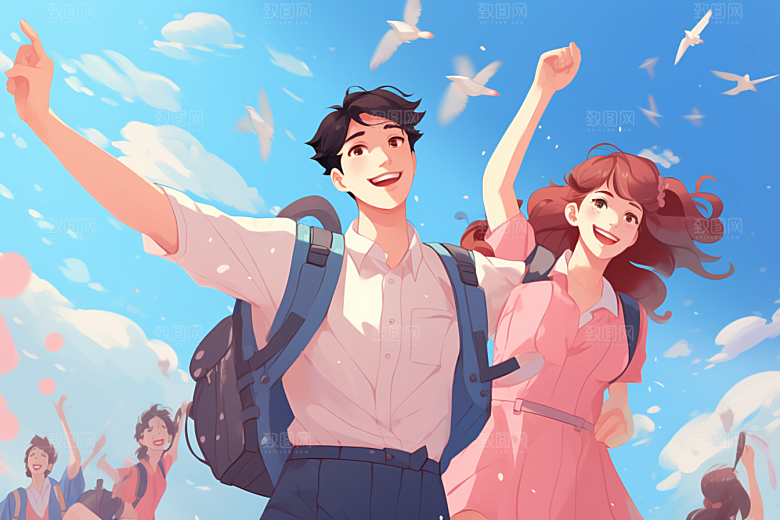 学生放暑假快乐夏天插画