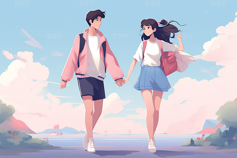 学生放暑假快乐夏季插画