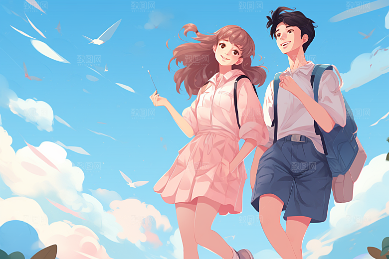 学生放暑假夏季结业插画