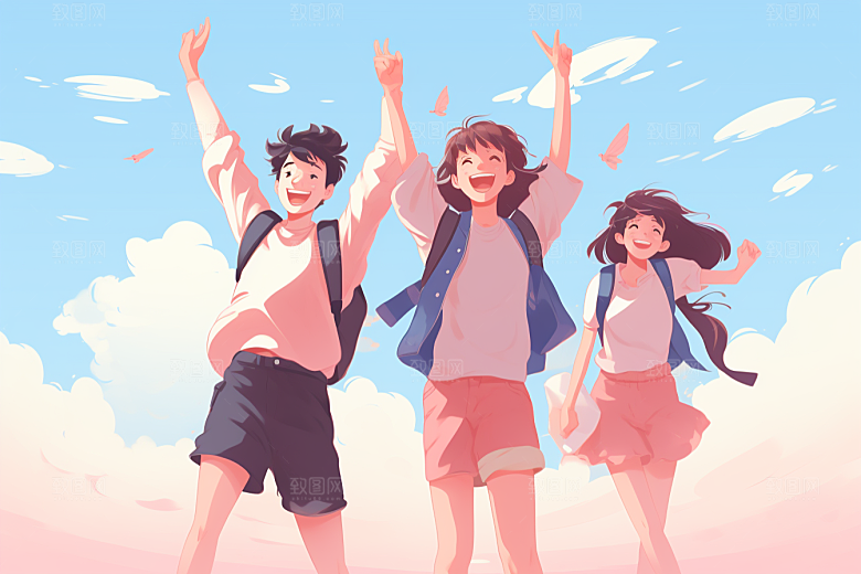 学生放暑假夏季夏天插画