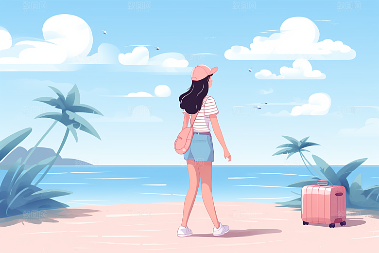 学生放暑假夏天快乐插画
