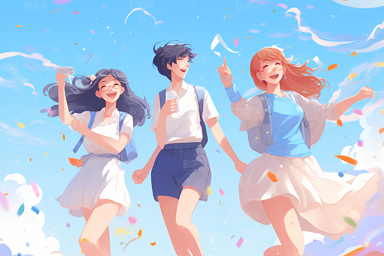 学生放暑假夏天放假了插画