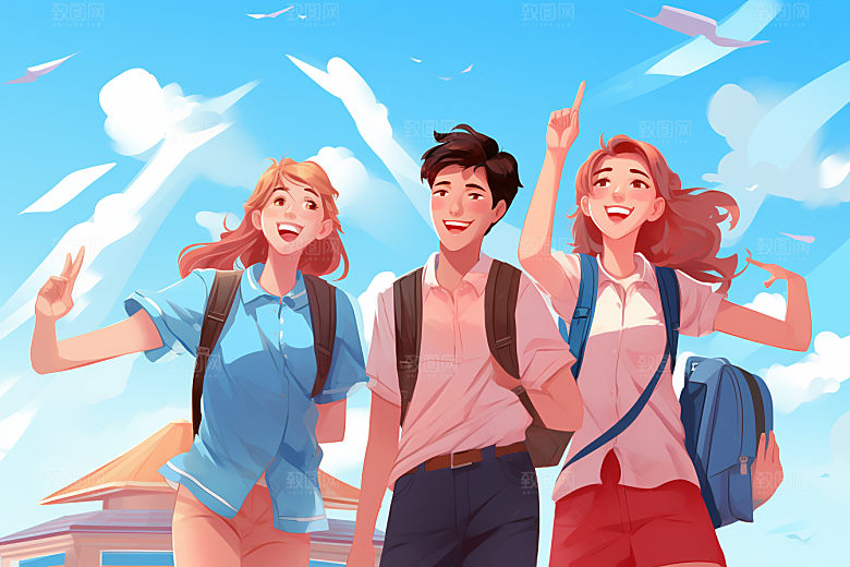 学生放暑假夏季夏天插画