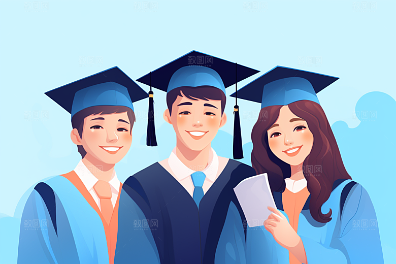 学生放暑假结伴放假了插画