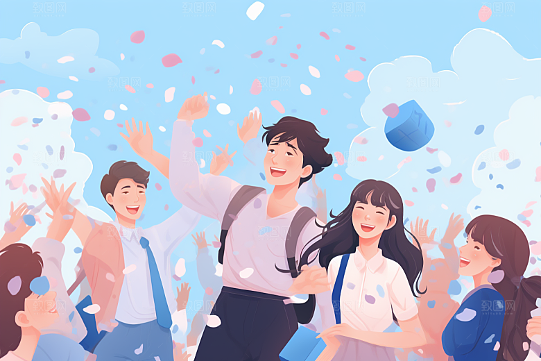 学生放暑假漫画风快乐插画