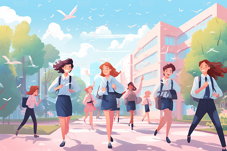 学生放暑假放假了夏天插画
