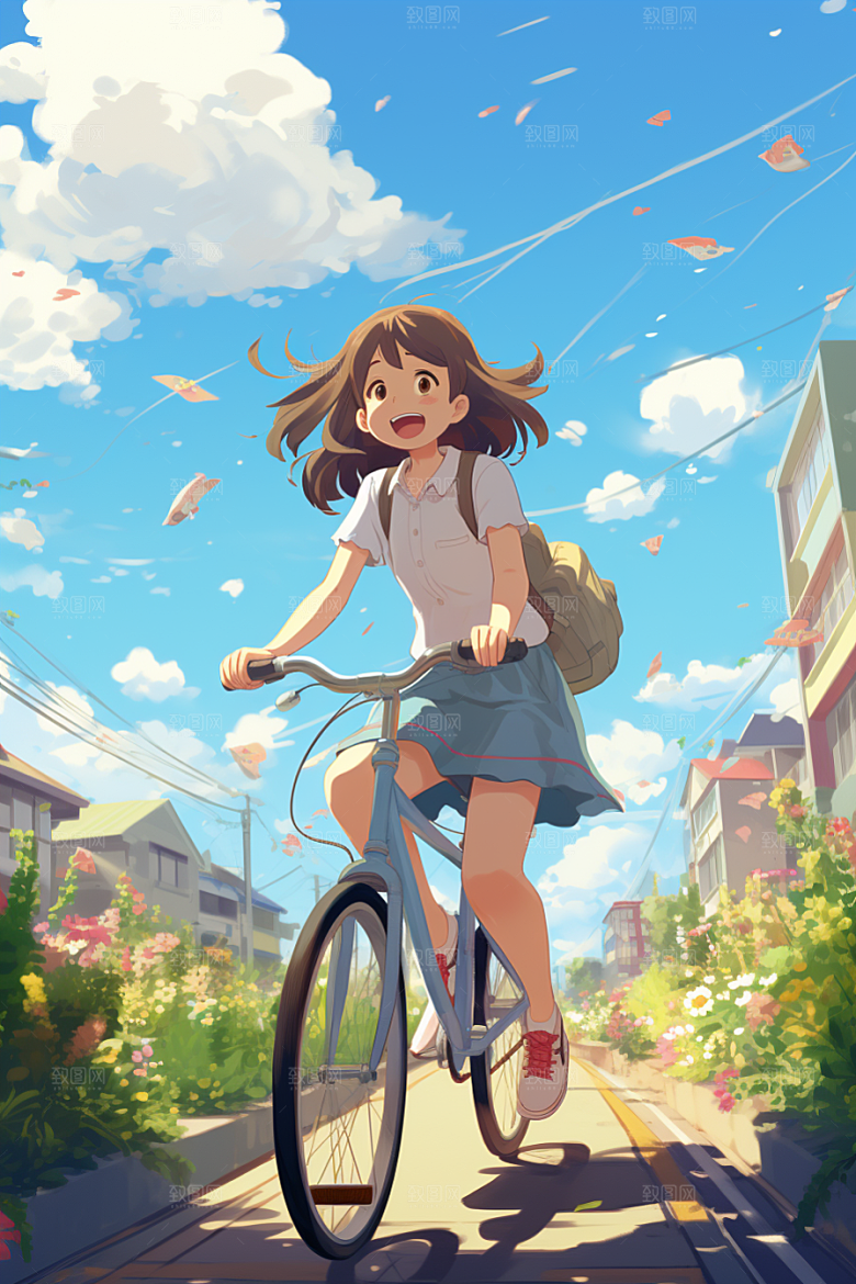 学生放暑假结业夏季插画