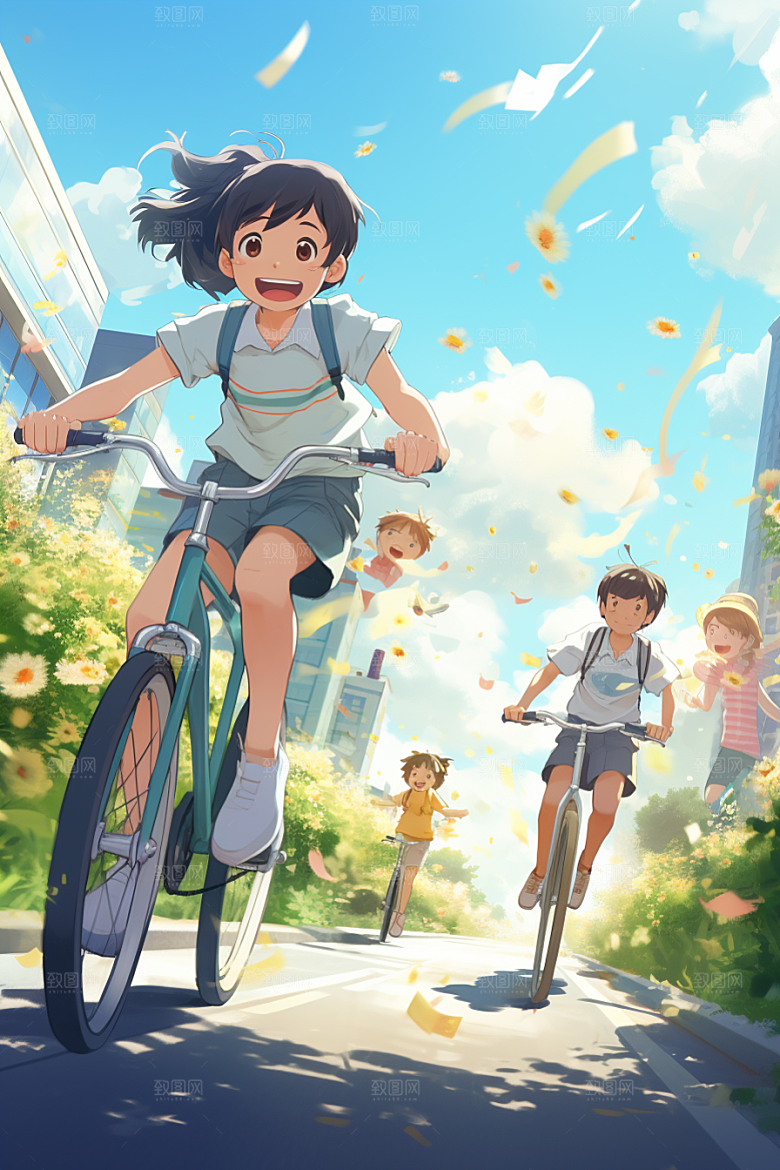学生放暑假夏季放假了插画