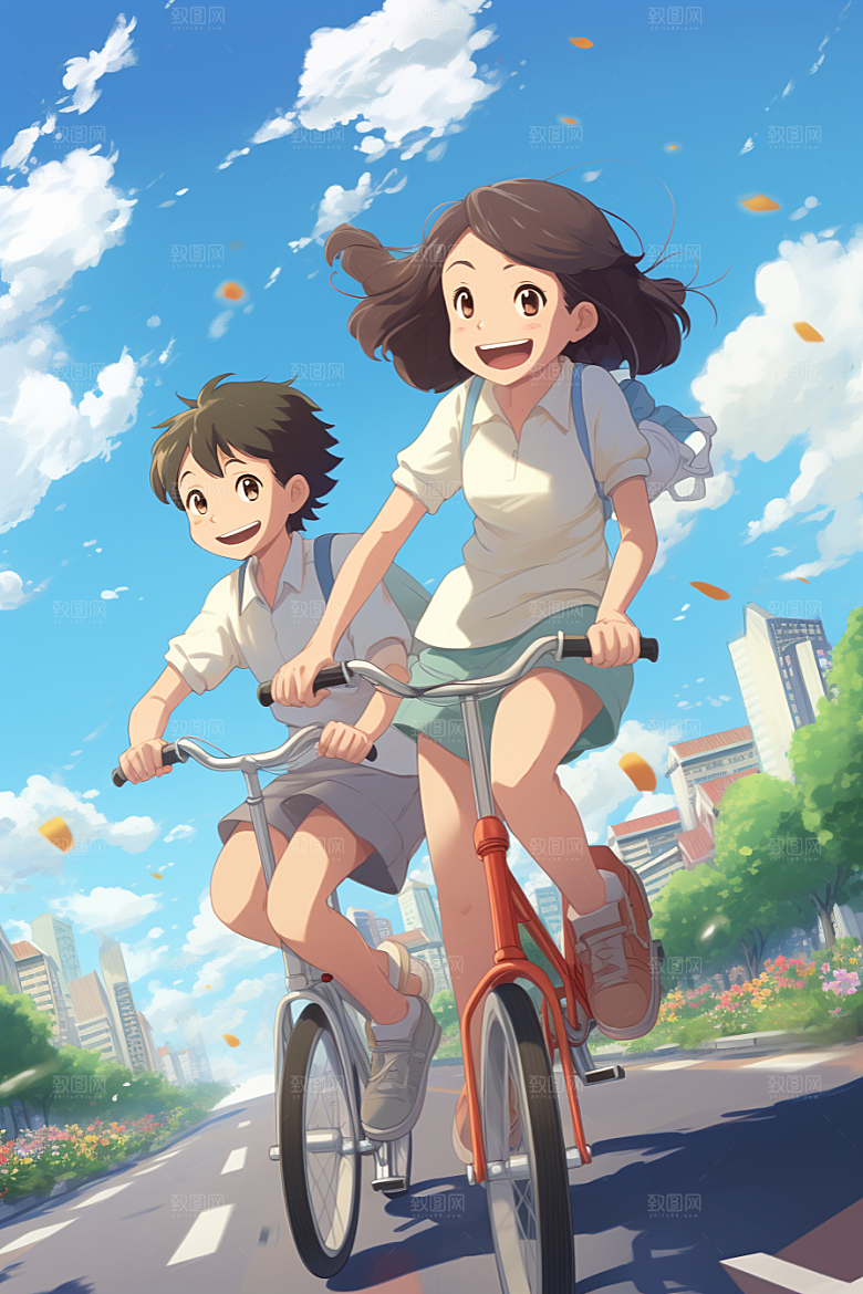 学生放暑假旅游结伴插画