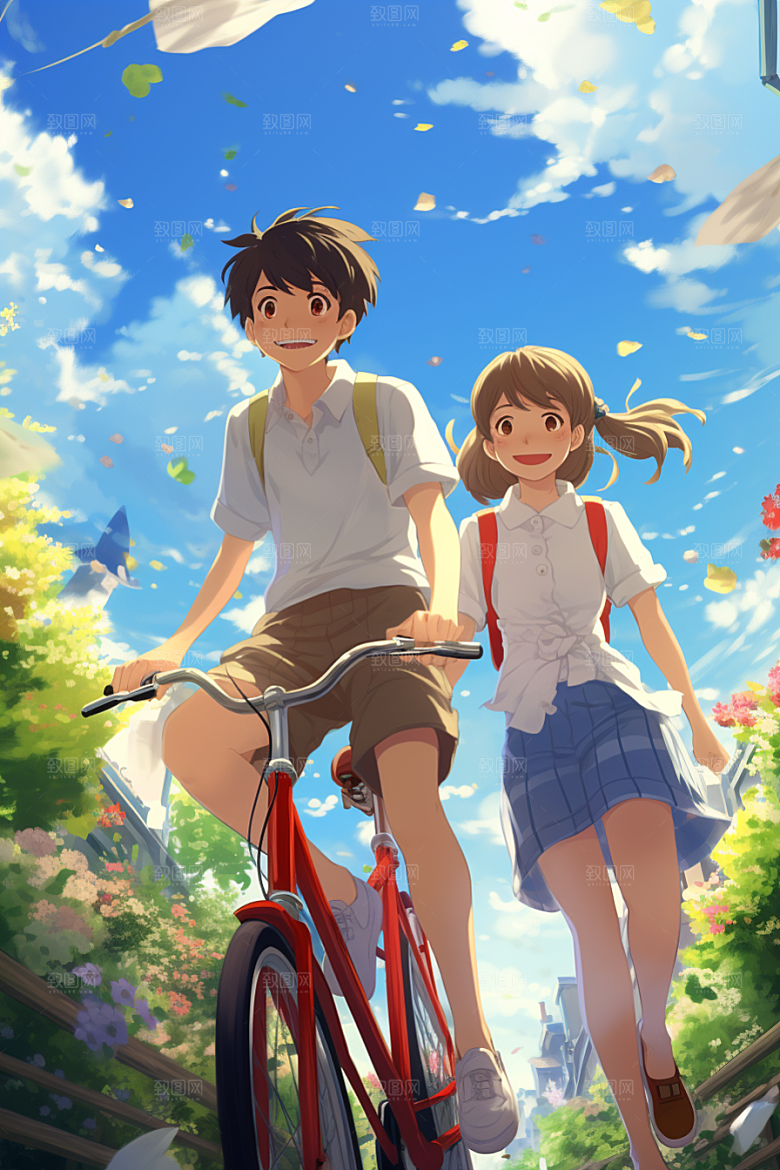 学生放暑假夏季手绘插画