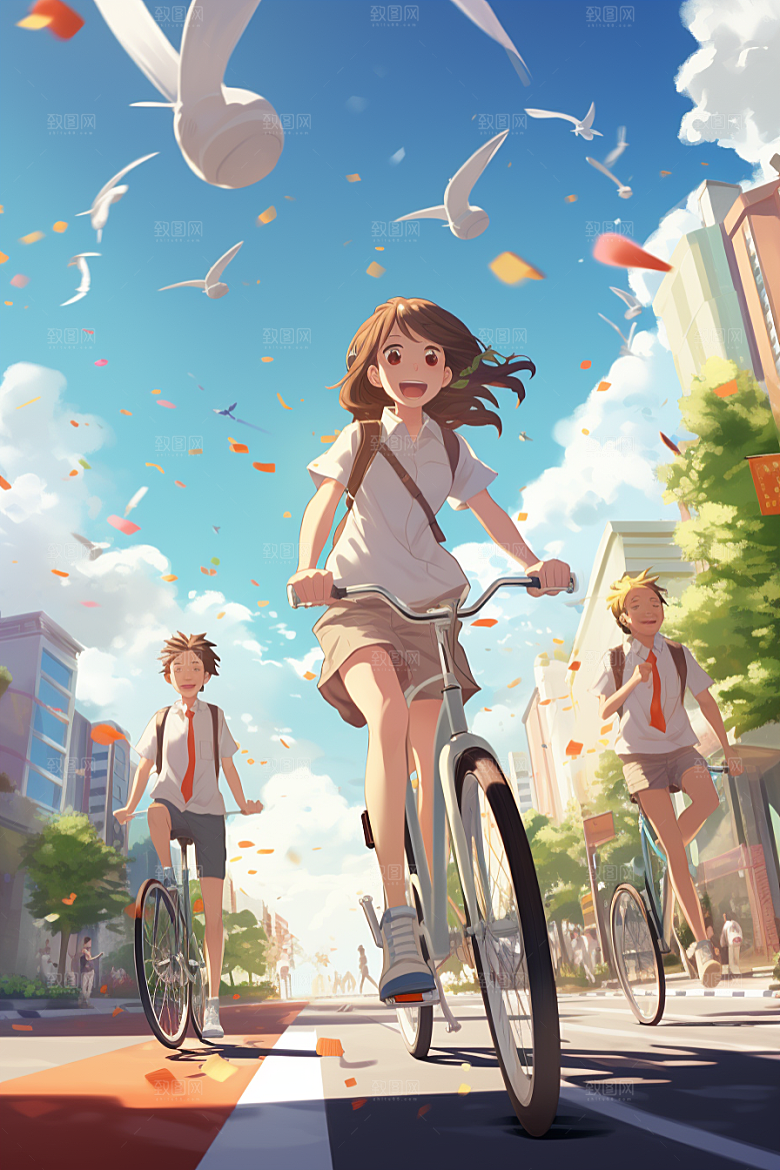 学生放暑假结业毕业旅游插画