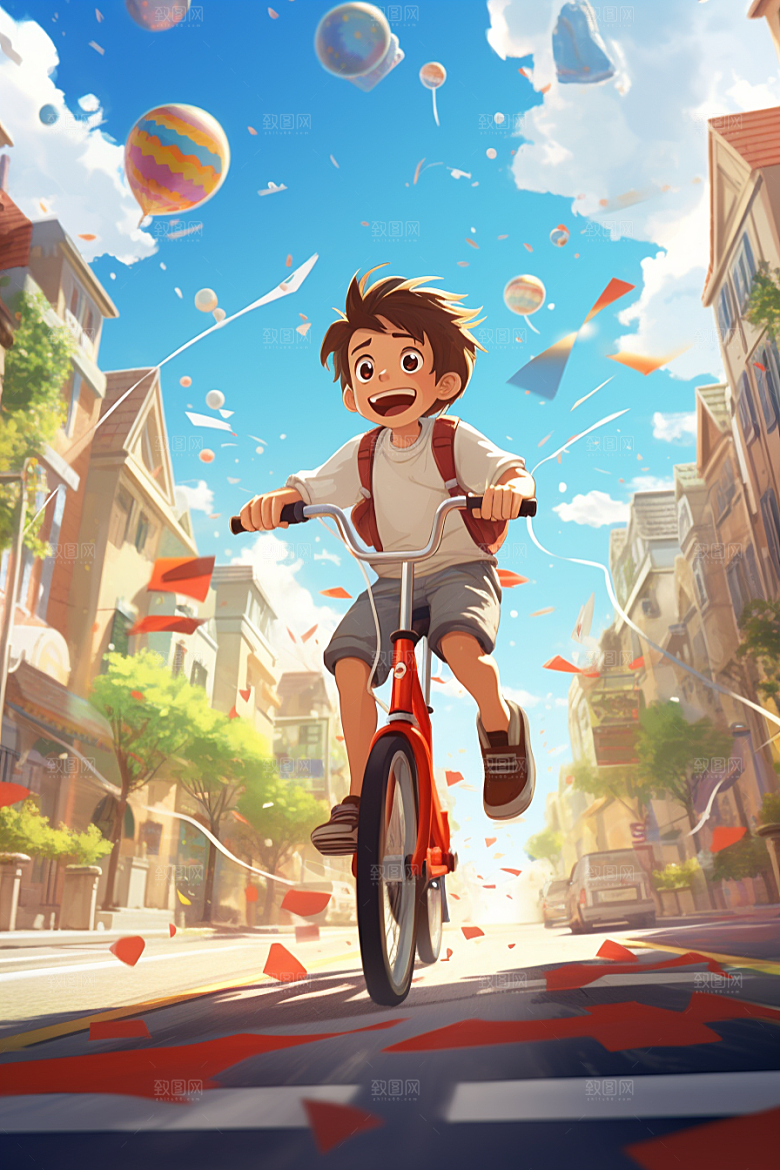 学生放暑假出游夏季插画