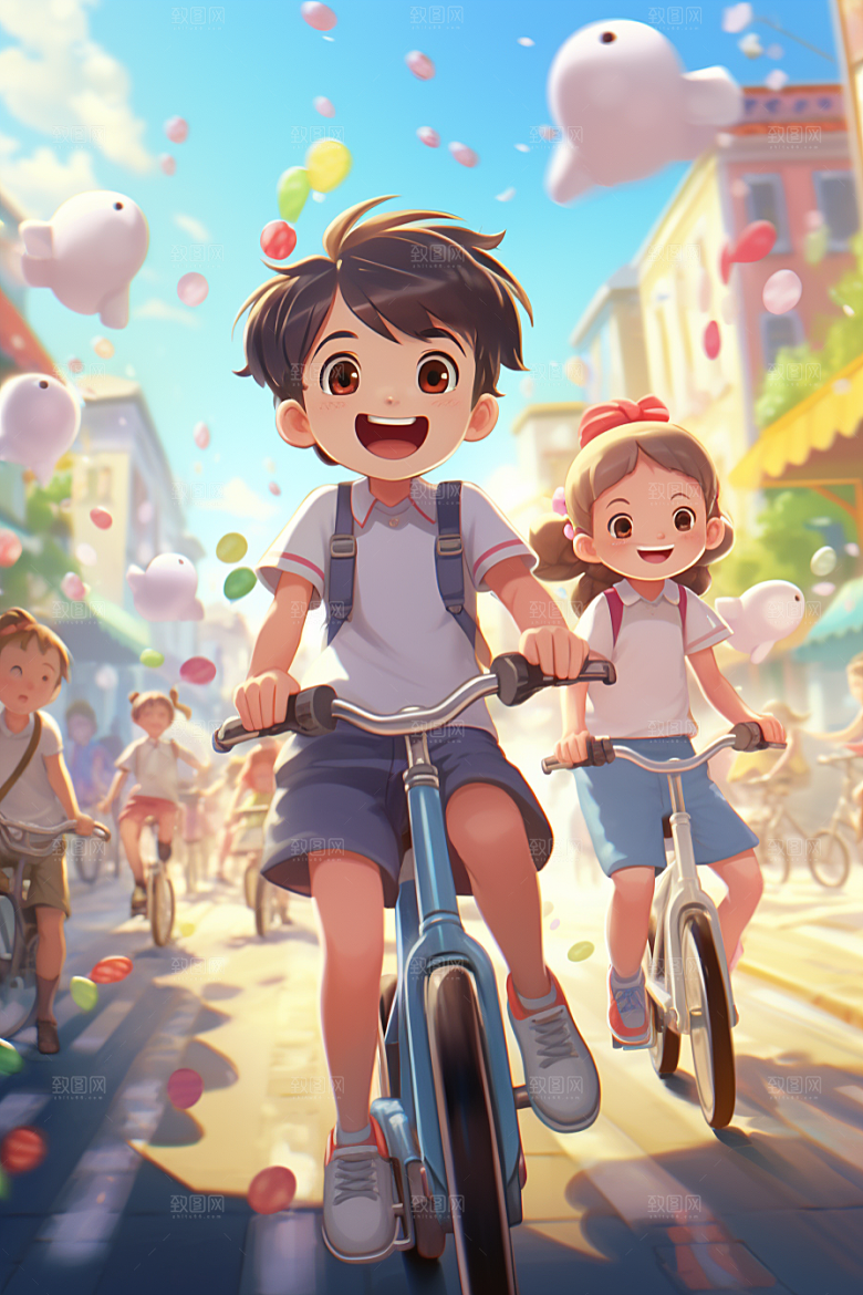学生放暑假夏天毕业旅游插画
