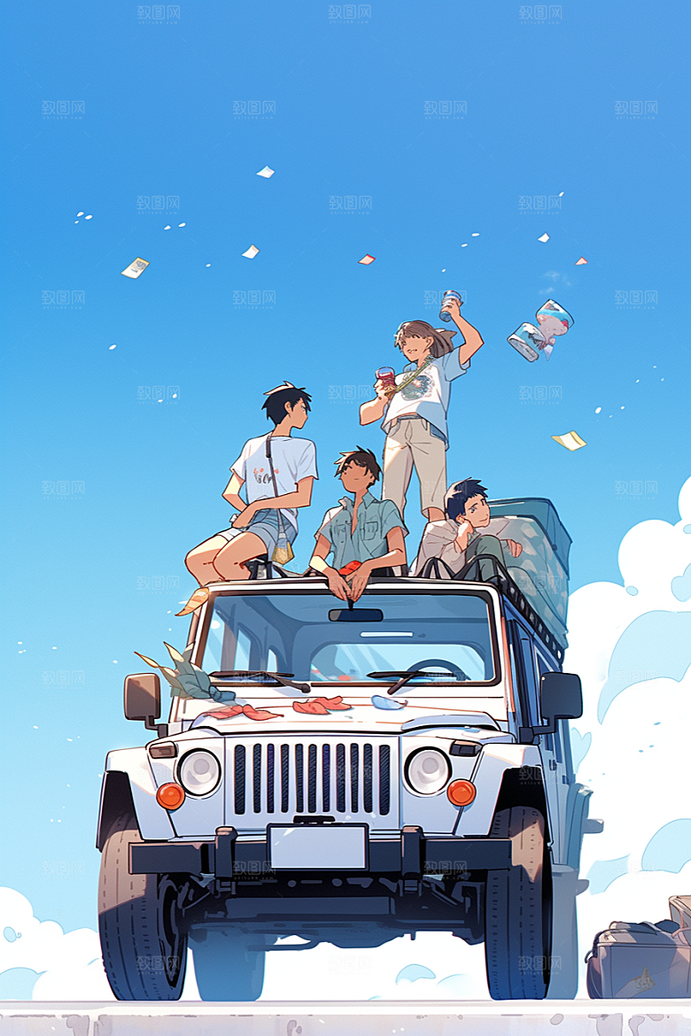 学生放暑假夏天放假了插画