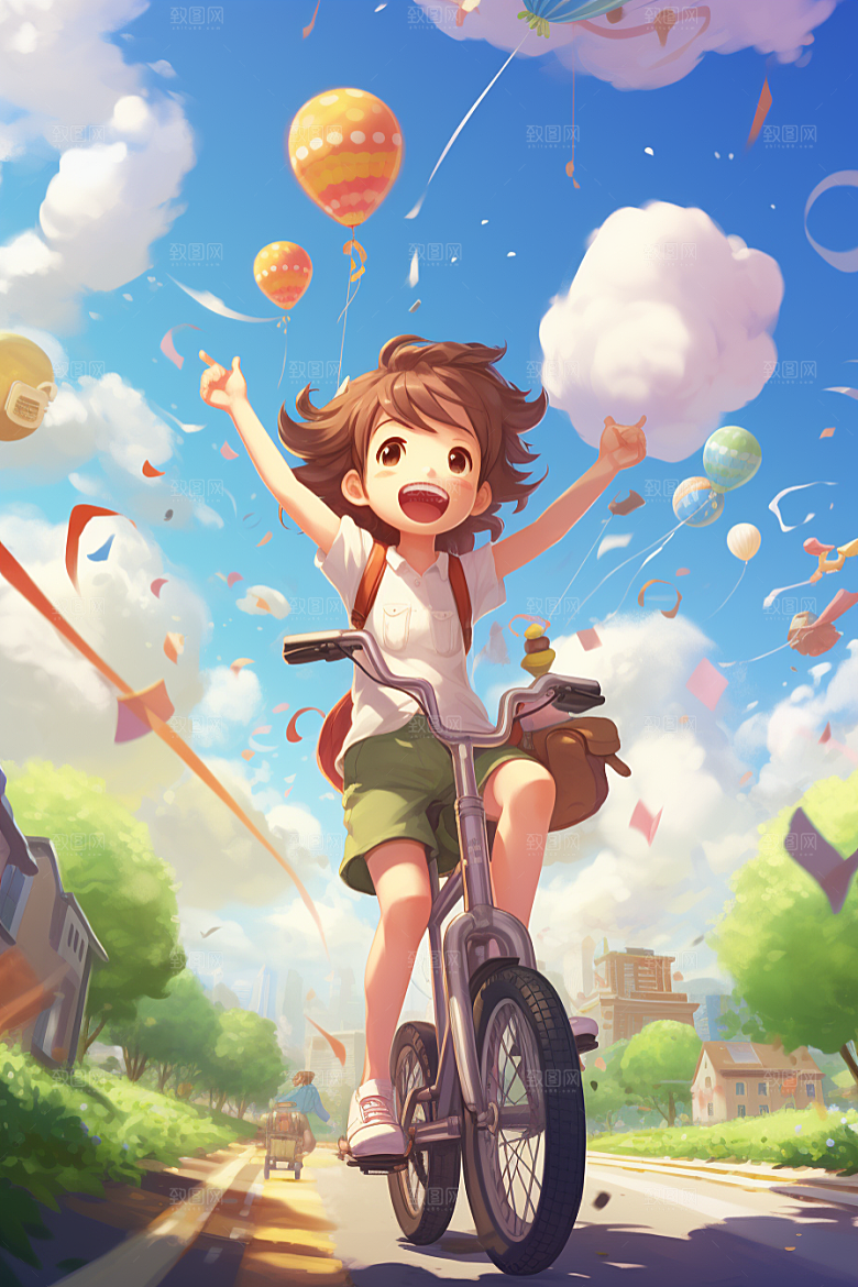 学生放暑假夏天结伴插画