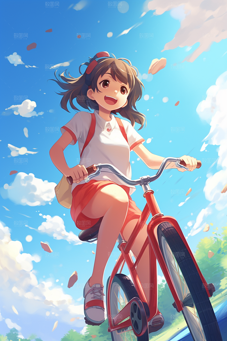 学生放暑假出游快乐插画