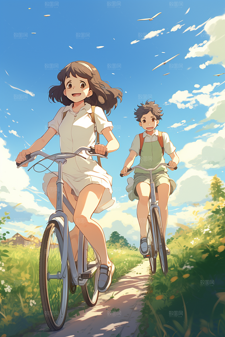 学生放暑假毕业旅游夏季插画