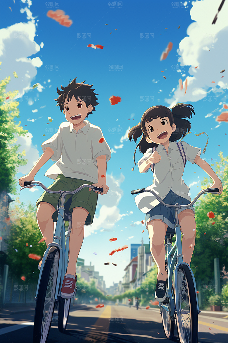 学生放暑假夏季手绘插画