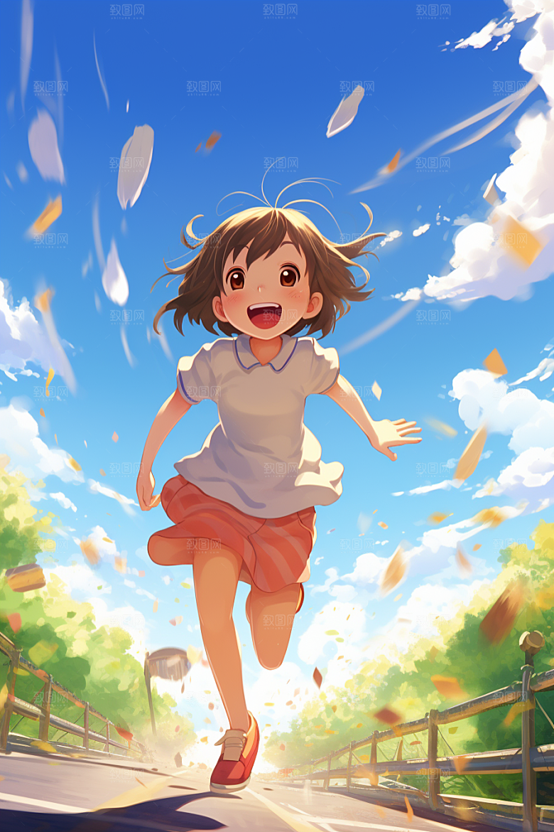 学生放暑假旅游手绘插画