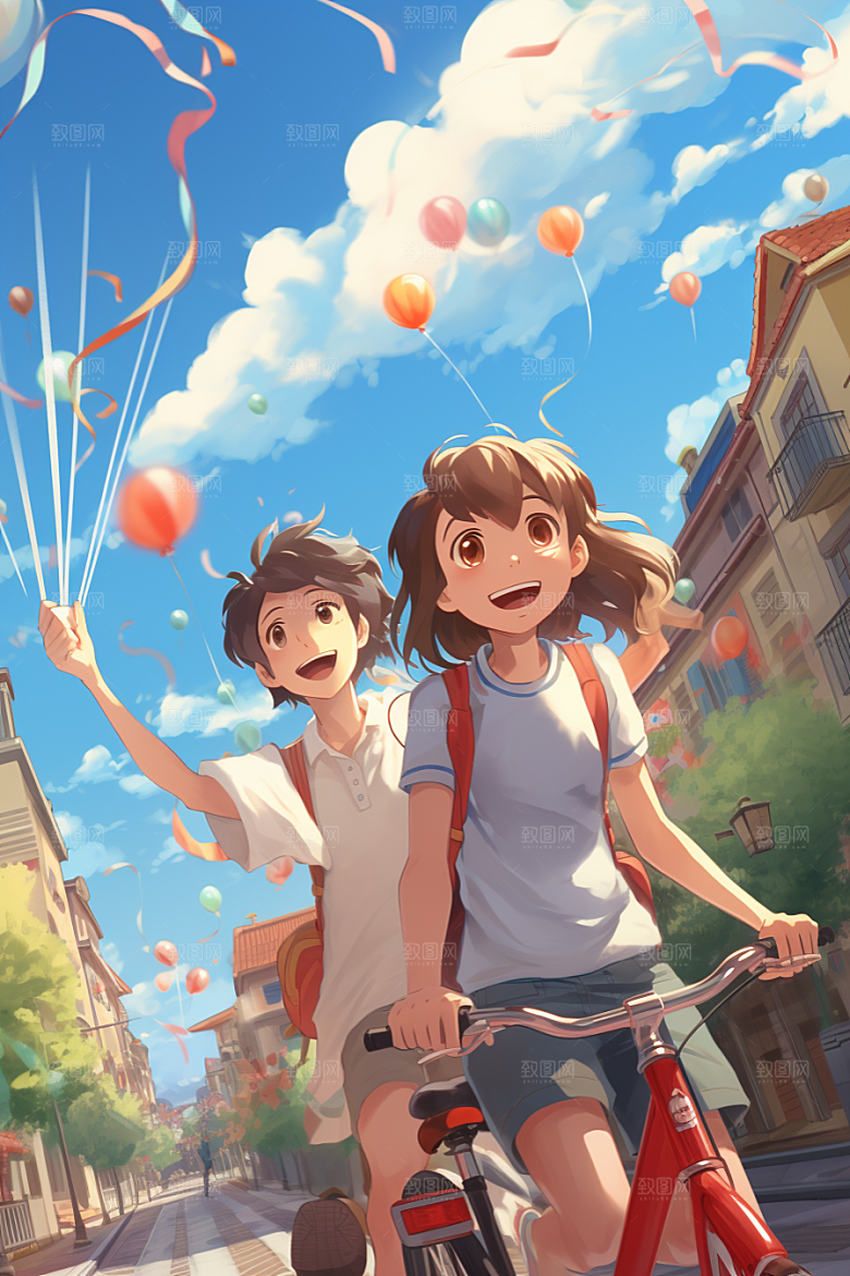 学生放暑假快乐手绘插画
