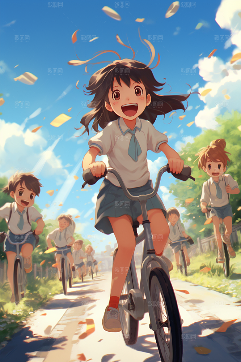 学生放暑假结业旅游插画
