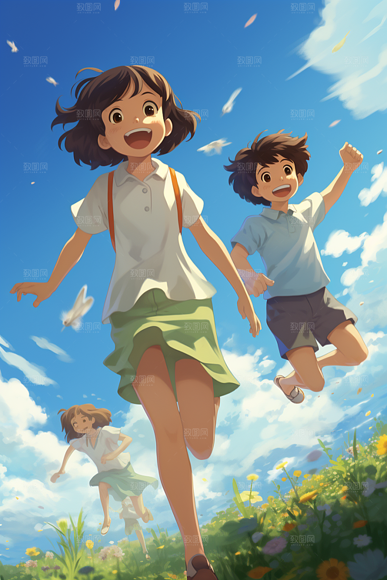 学生放暑假夏天快乐插画