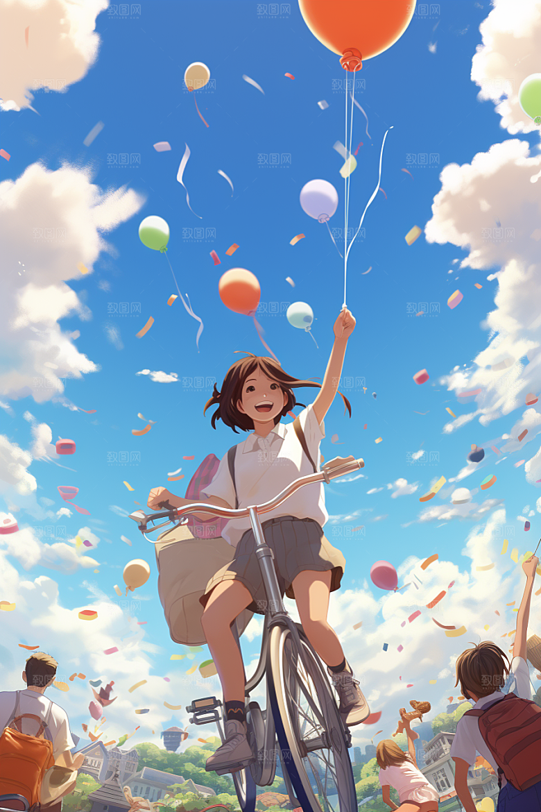 学生放暑假夏天结业插画