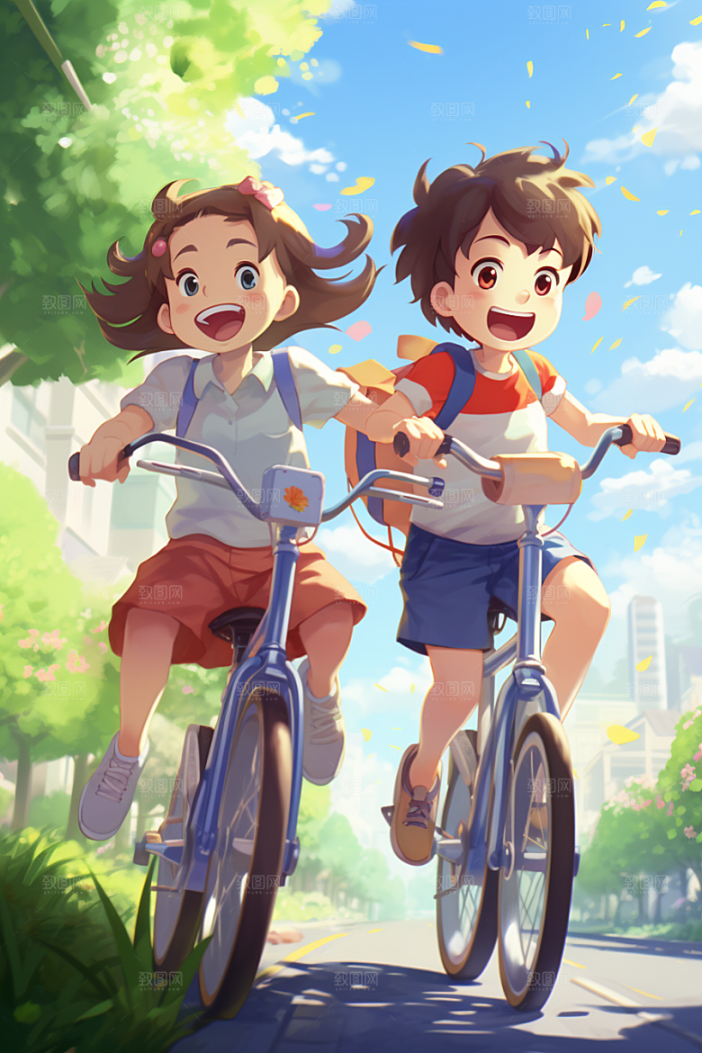 学生放暑假结业夏天插画