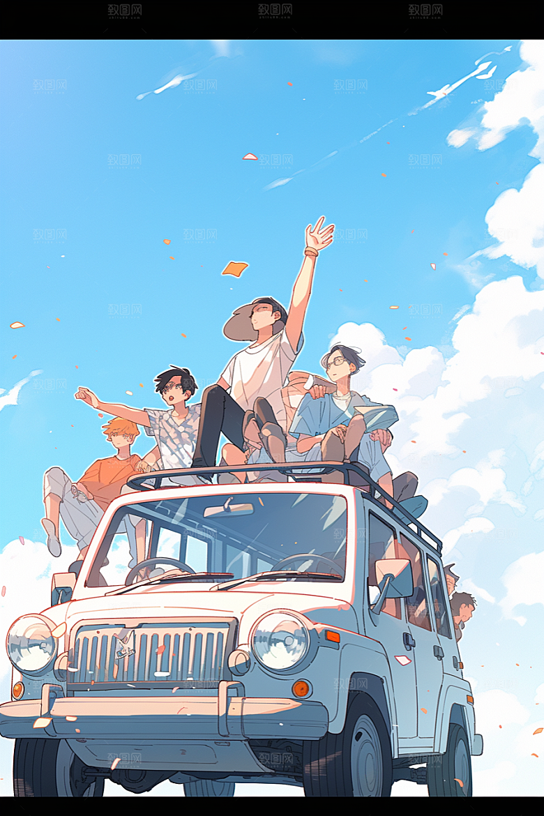 学生放暑假出游毕业旅游插画
