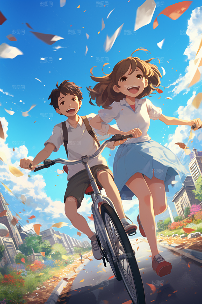 学生放暑假快乐放假了插画