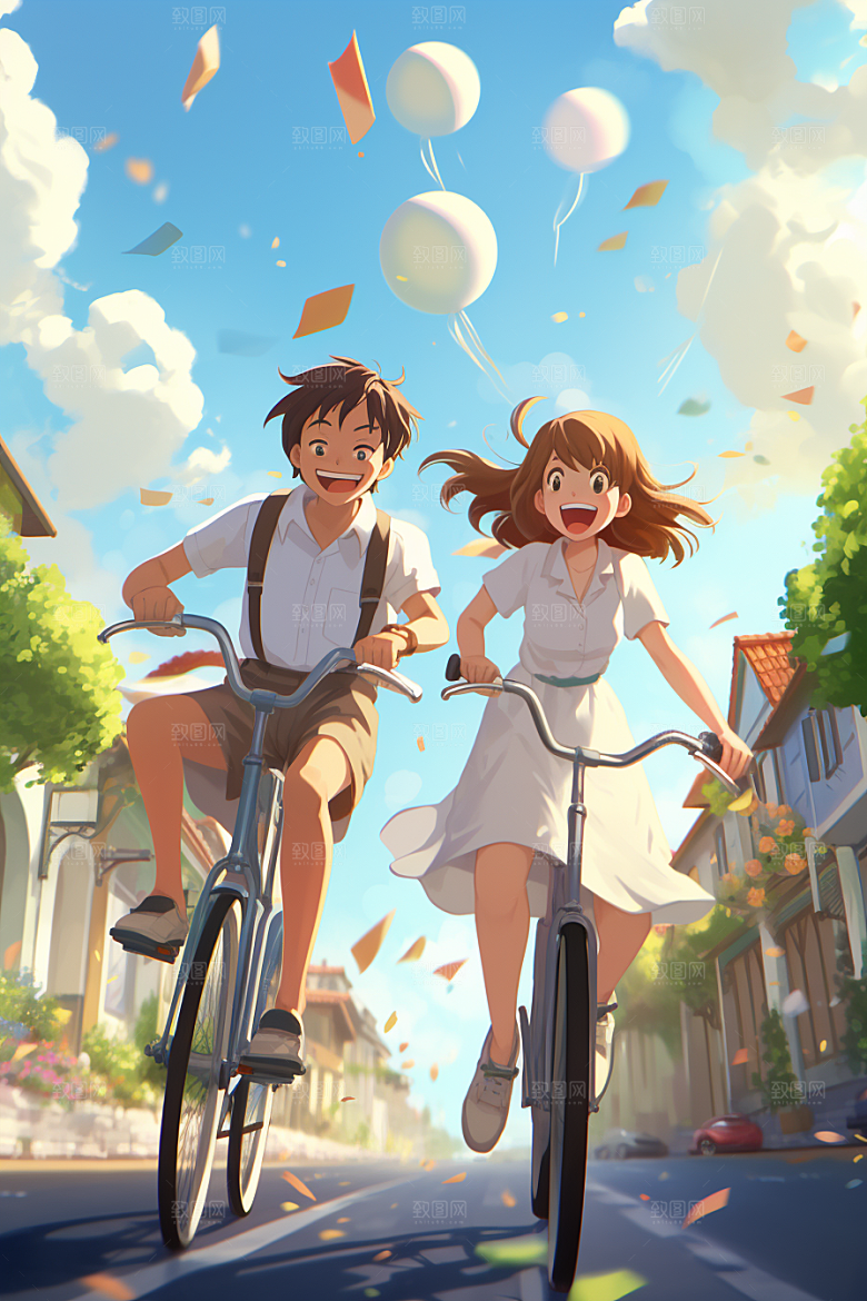 学生放暑假旅游结业插画