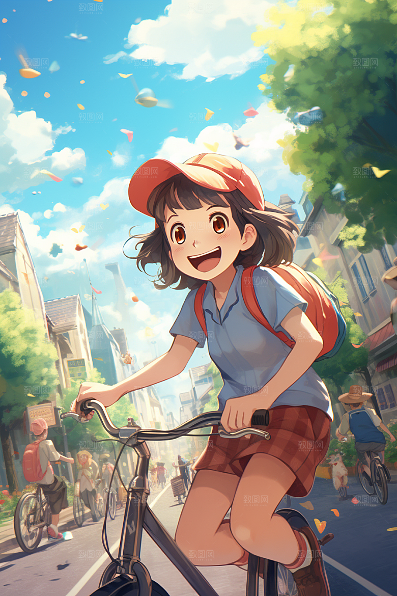 学生放暑假手绘结伴插画
