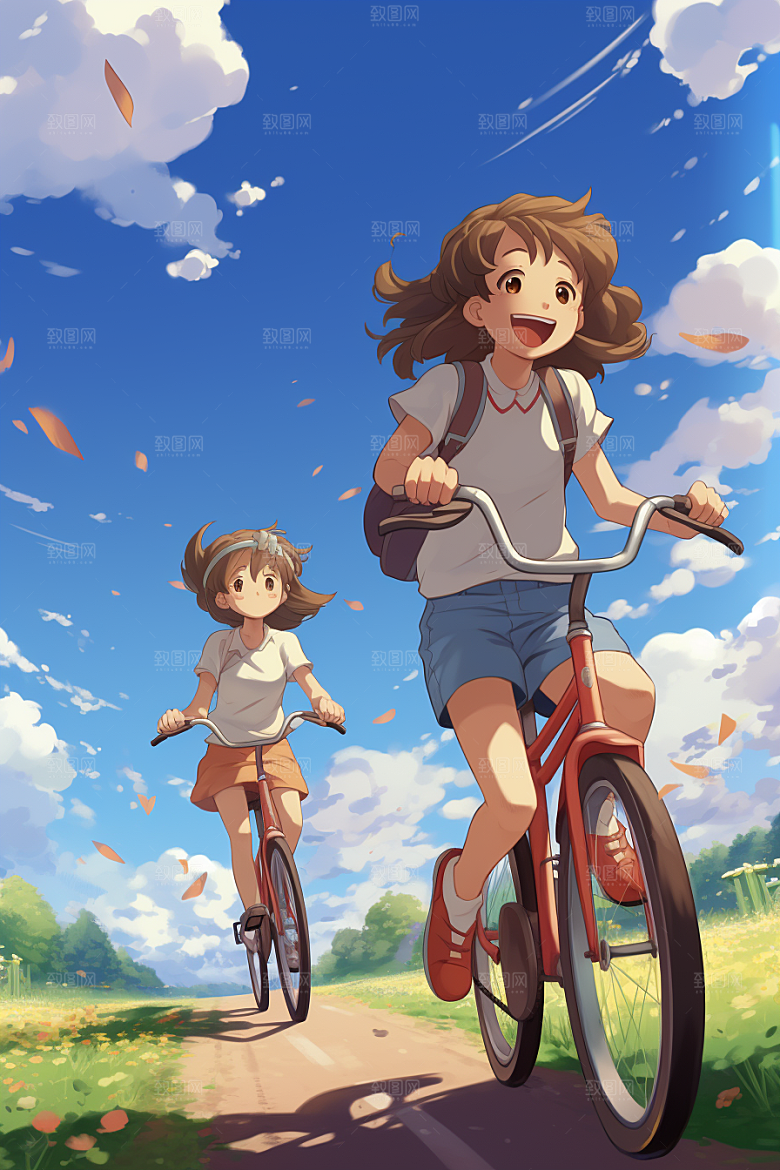 学生放暑假出游夏季插画
