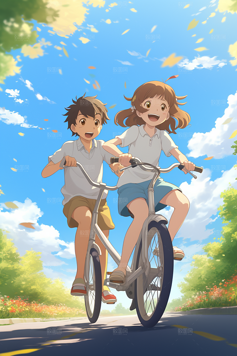 学生放暑假夏季夏天插画