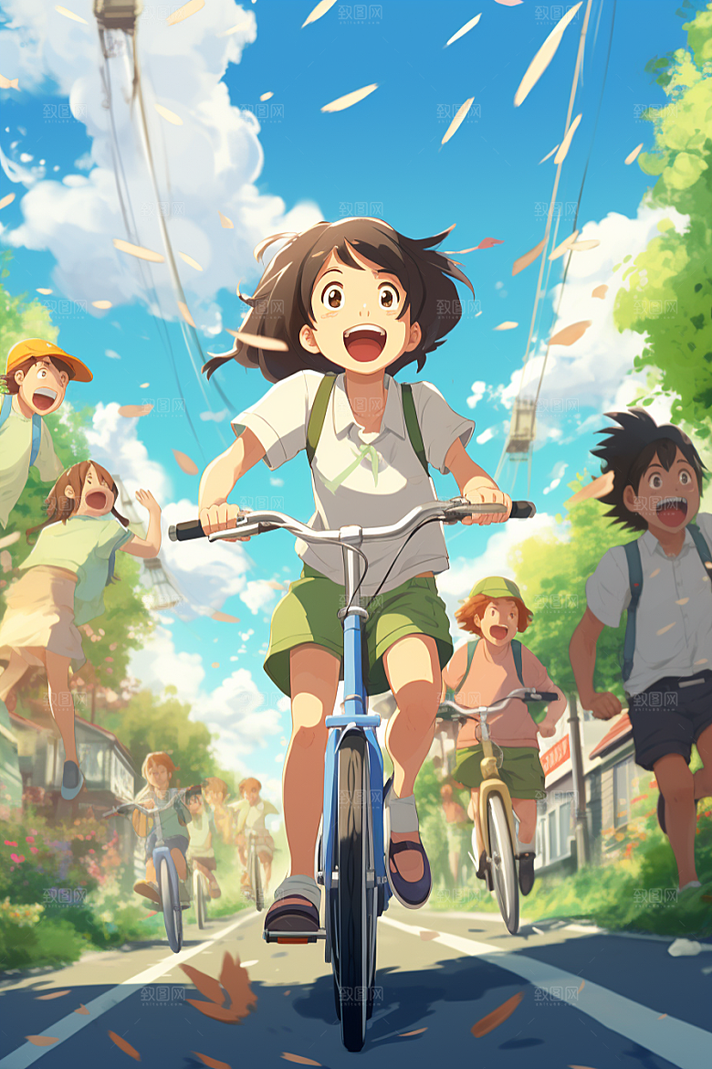 学生放暑假毕业旅游夏天插画