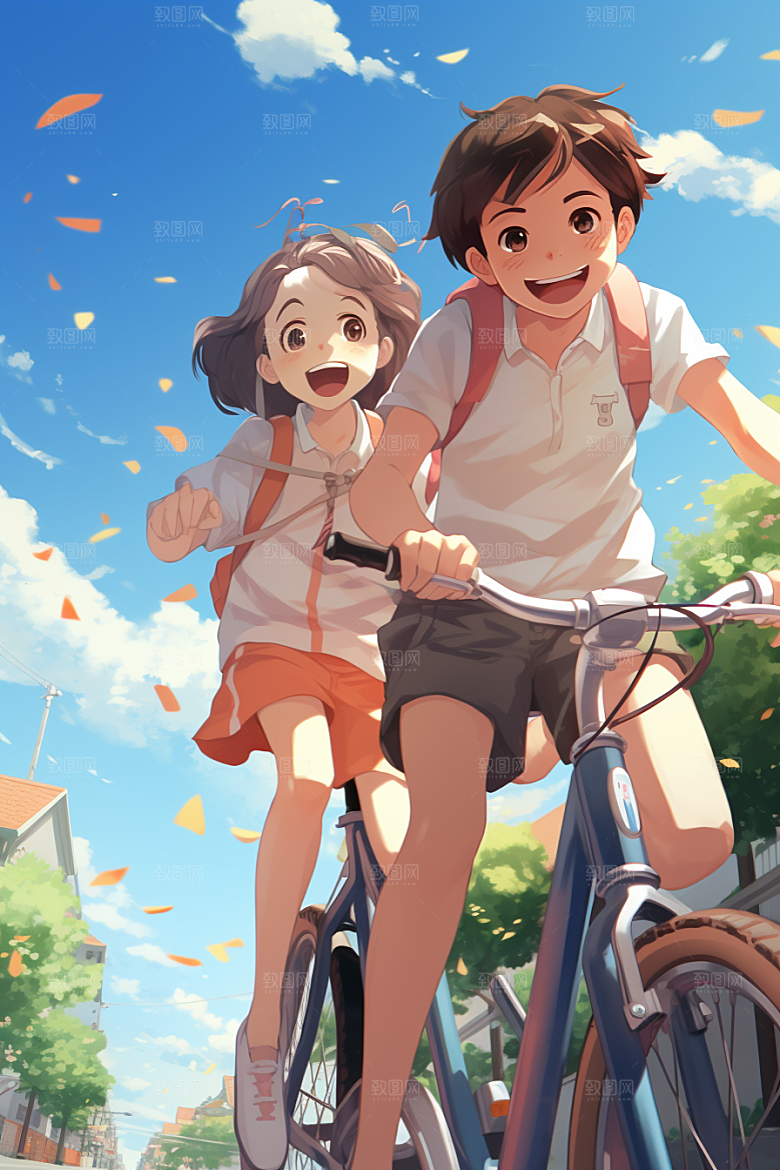学生放暑假漫画风结业插画
