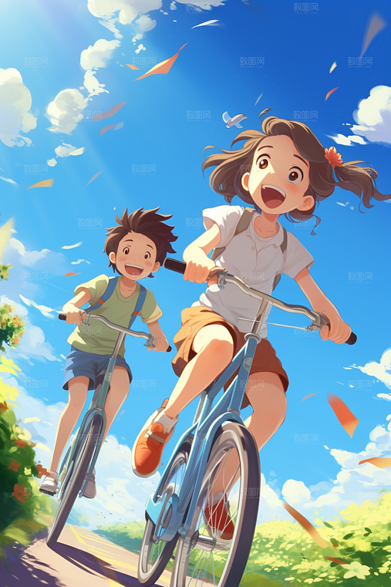 学生放暑假夏季快乐插画