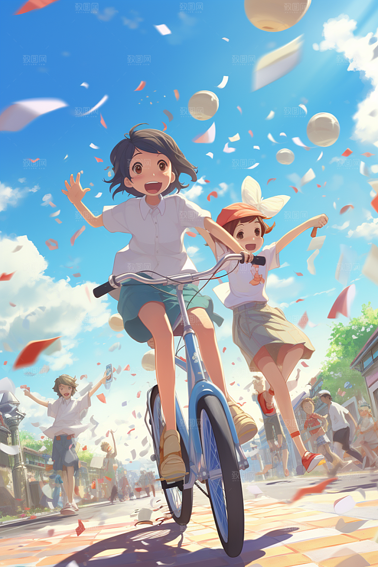 学生放暑假毕业旅游手绘插画