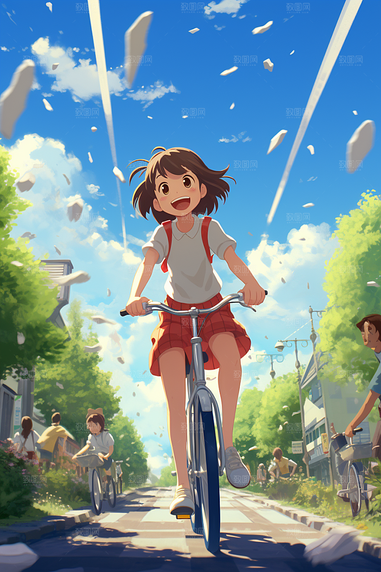 学生放暑假结业夏天插画