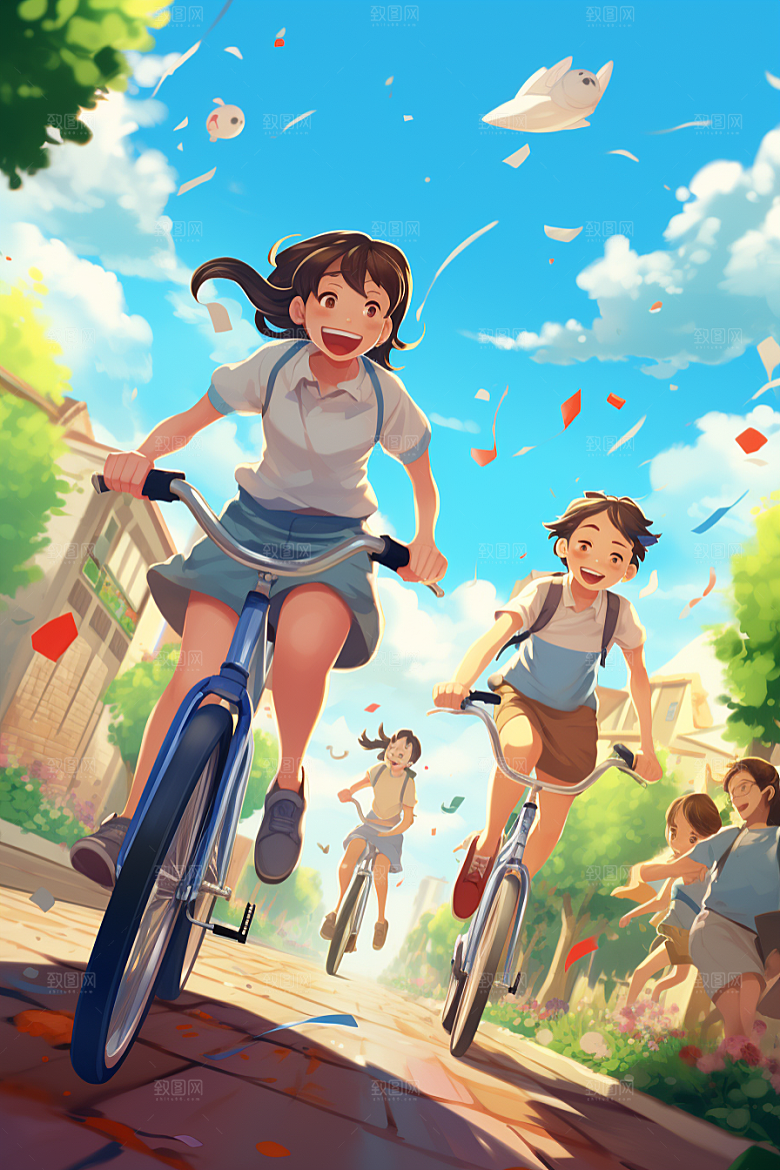 学生放暑假手绘结业插画