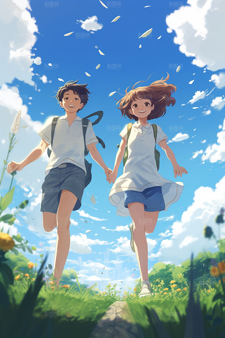 学生放暑假手绘毕业旅游插画